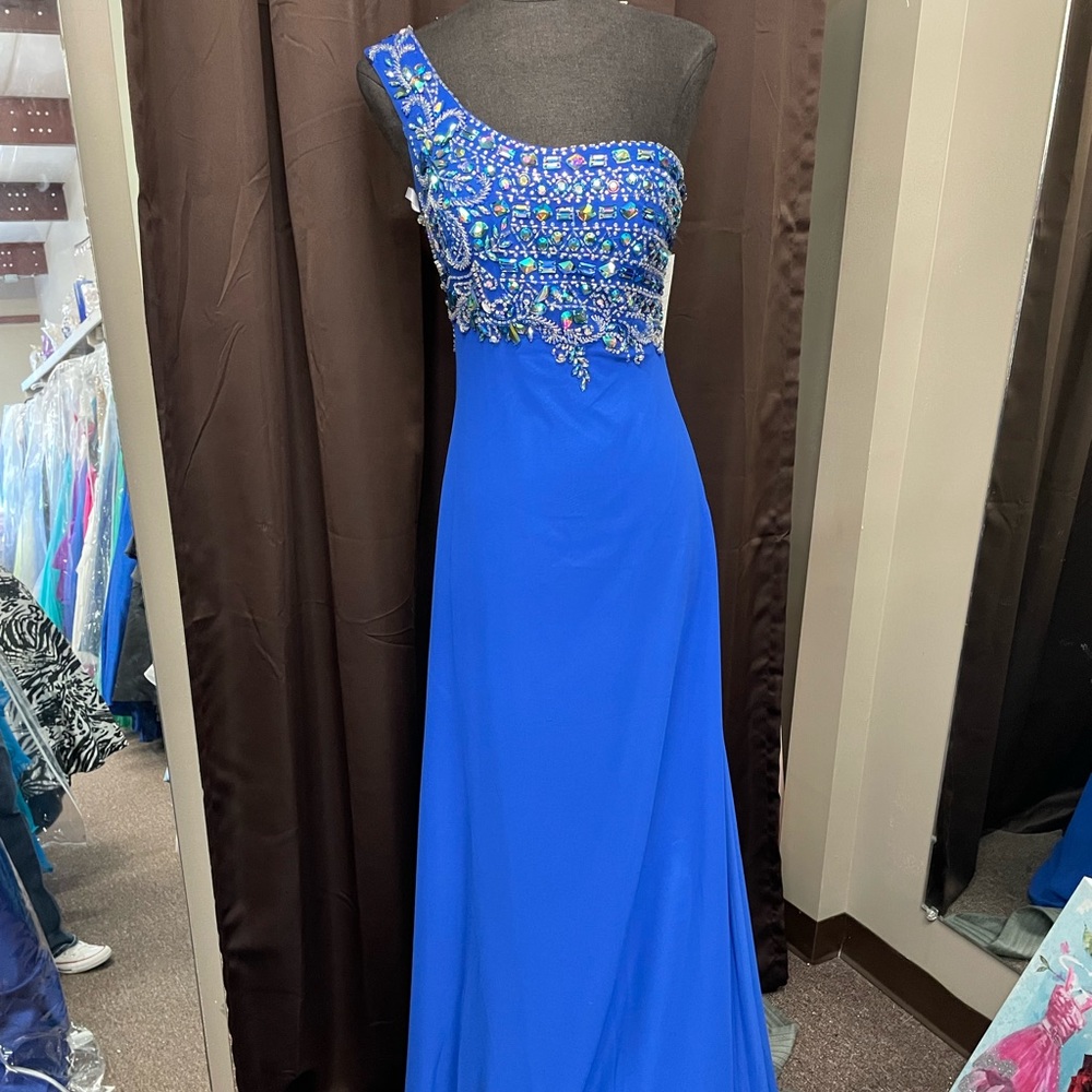 NWT One Shoulder Formal Gown by Envious Couture Size 2 Royal Blue